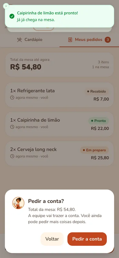 Confirmação de pedir a conta
